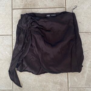 Zara Black Silky Wrap & Tie Front Skirt High Slit